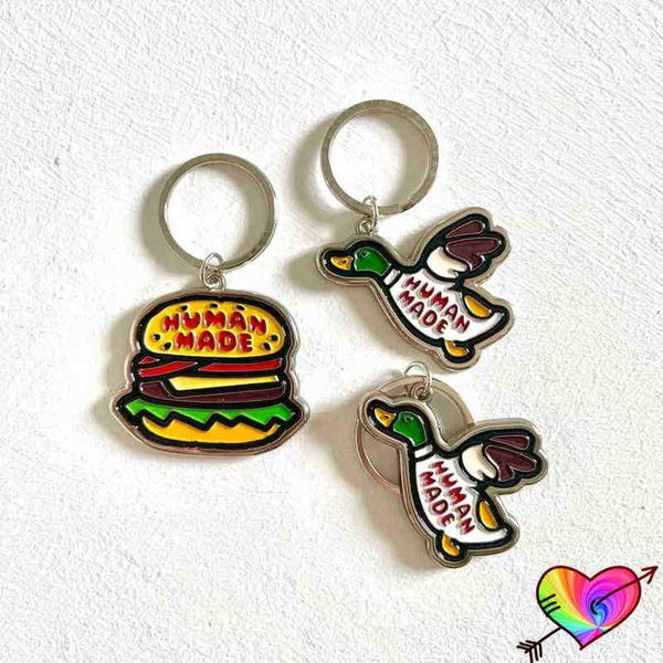 Keychains 2022 Flying Duck Hamburger Graphic Human Made Key Men Women Mullicolor Cartoon Human Made Key Chanes T220909