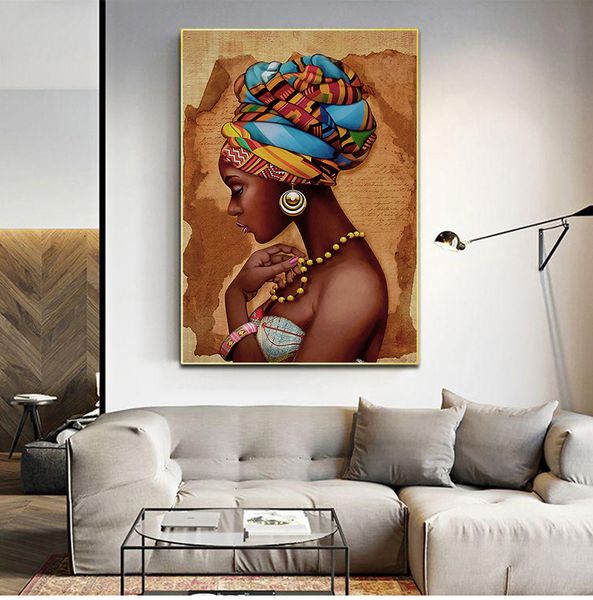 Pinturas Africana Arte Mulher Pintura Impressão na Canvas A beleza Girl Girl Scandinavian Posters Wall Picture for Living Room Horse Decor 221021