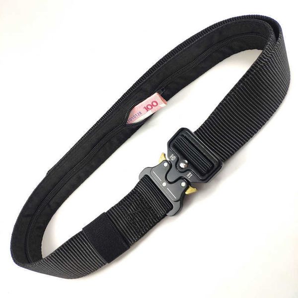 Cintos de 38 mm de nylon tático zíper fã militar fã multifuncional com zíper hidden security fivelell belt t220929