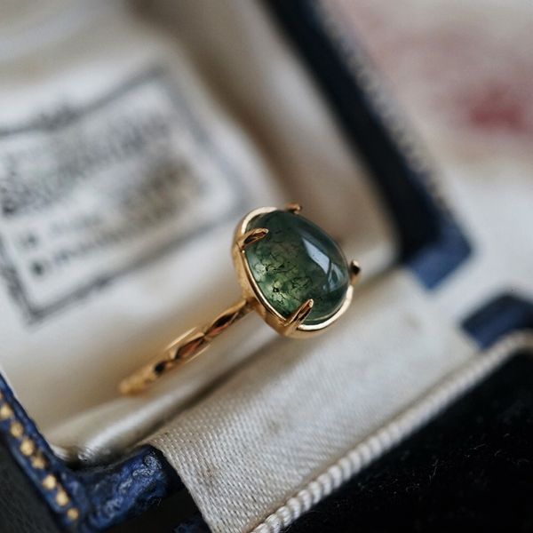 Solitaire Ring Lamoon anel de ágata de musgo verde natural para mulheres anéis de pedras preciosas vintage 925 Acessórios de jóias de ouro prateado esterlina RI007 221115