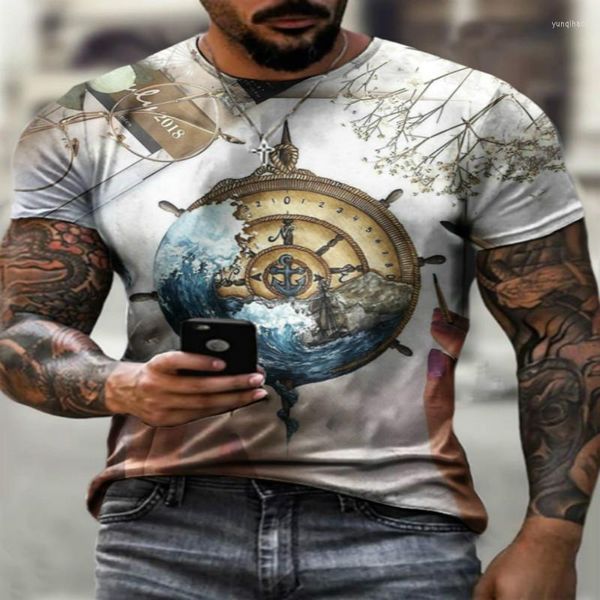 T-shirt da uomo Stile europeo e americano Stampa 3D Moda Tempo libero Intrattenimento T-shirt con scollo a V Materiale in poliestere Dimensione asiatica Somma