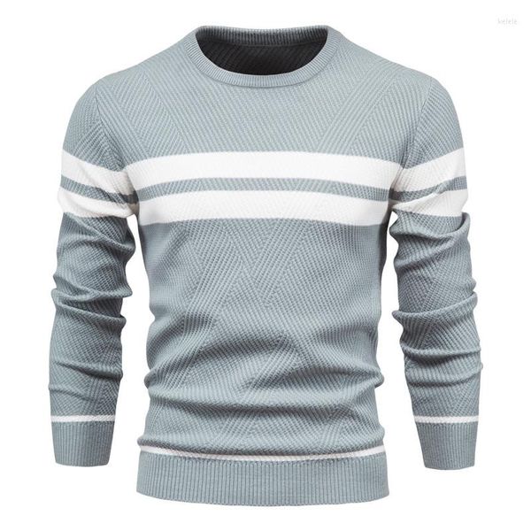 Camisolas masculinos Weiluo Men's Crewneck Sweater Soft Térmico malha malha colorida Bloco de malha listrado Men preto 3xl