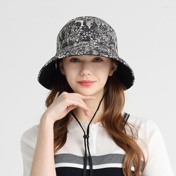 Geniş Memul Şapkalar Mavi ve Beyaz Porselen Tasarım İlkbahar Yaz Güneş Koruyucu Havza Şapkası Kovası Kadın Moda Balıkçı 6003