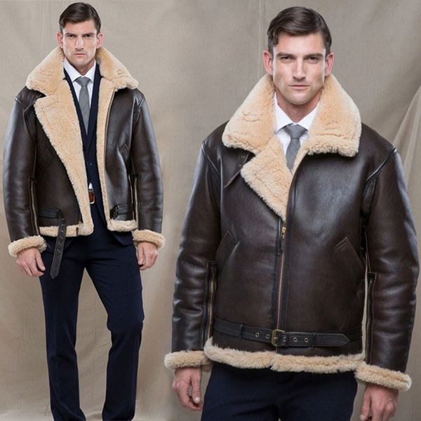 Jaqueta de couro masculina de pele sintética de inverno bombardeiro de pele de ovelha jaquetas quentes de pele de carneiro parka piloto casaco de pele de carneiro natural masculino 221114