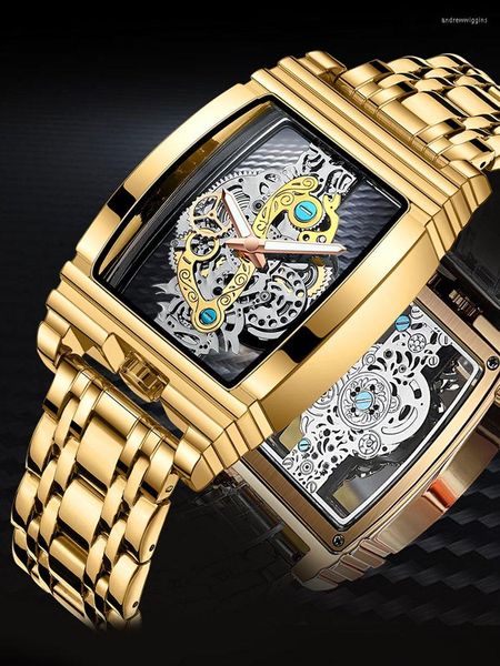 Orologi da polso orologio da batteria in quarzo trasparente per uomo lussuoso design tourbillon design cavo oro scheletro quadrante orologio da polso