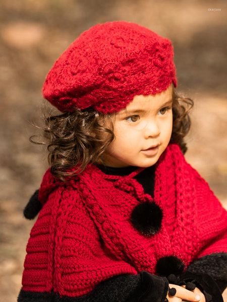 Cappelli X028 Berretti per berretti per bambini fatti a mano all'uncinetto fatti a mano per bambini Berretto di lana lavorato a maglia ottagonale britannico da ragazza regolabile