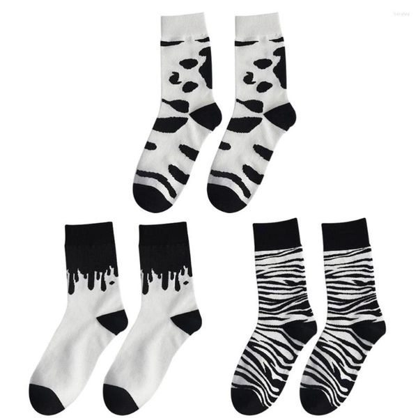 Meias masculinas 3 pares Vaca Padrão de zebra quente inverno