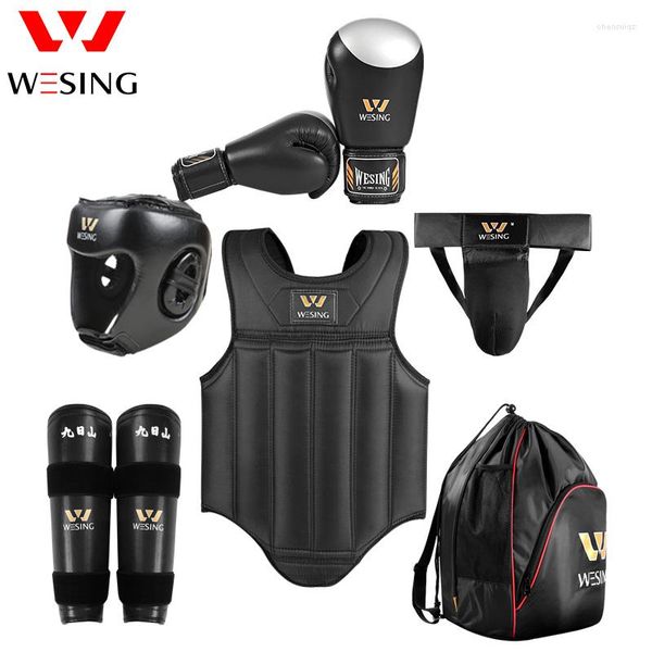 Taillenstütze Wesing Wushu Sanda Kickboxen Schutz 6-teiliges Set Ausrüstung Boxen Sand Brust Kopfschutz