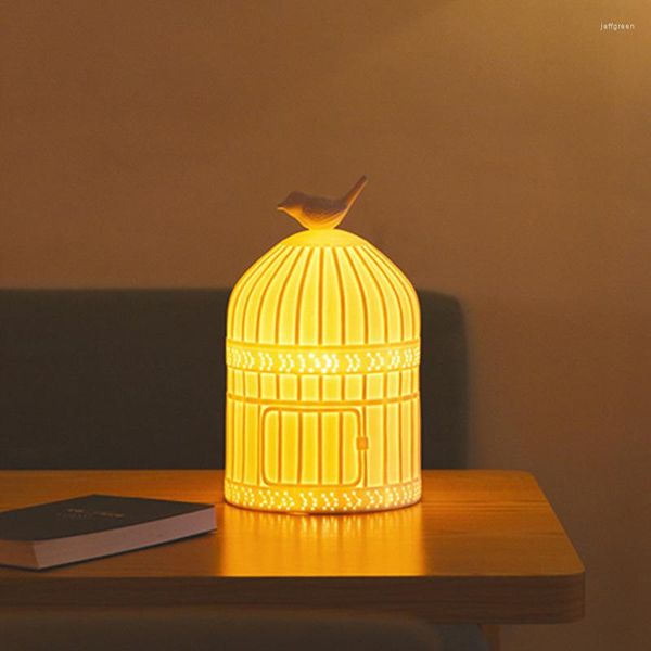 Tischlampen, Keramik, kreativ, kleiner Vogelkäfig, Schlafzimmer, Wohnzimmer, LED-Licht, Lampe, Nachtdekoration, Ornamente