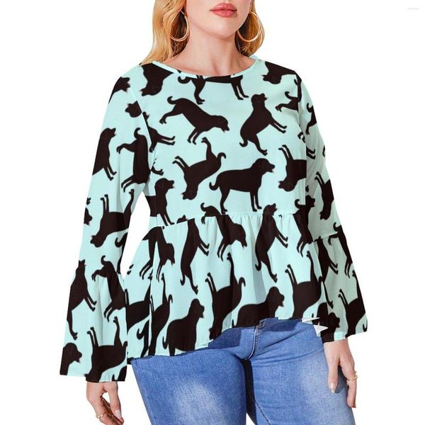 Camisa Silhueta de animal Black Lab Dog Kawaii Ruffled S Woman Casual Casual Plus Tamanho Tops Impresso Presente de Aniversário