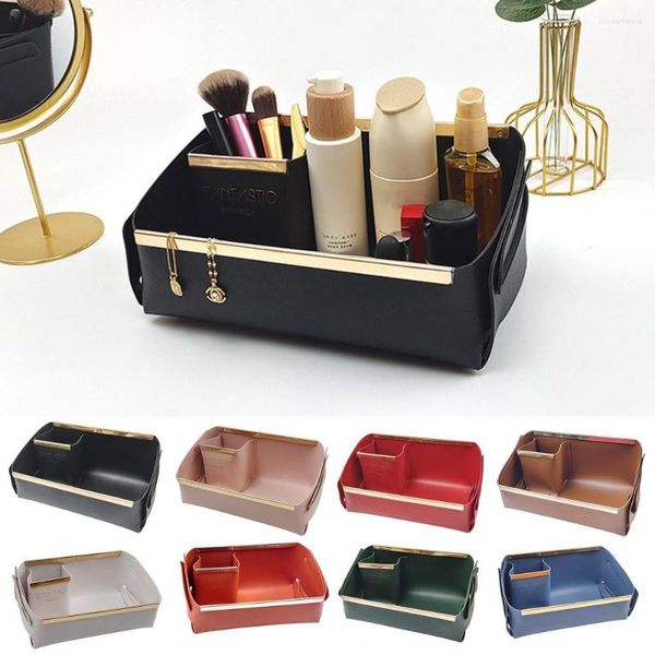 Caixas de armazenamento Caixa de mesa Organizador cosmético Caso de maquiagem dobrável dobrável de cor sólida