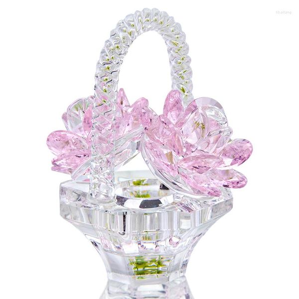 Dekoratif figürinler hd el yapımı pembe kristal gül çiçek sepeti tasarımı ev dekoru figürin Sevgililer Günü Annenin Noel