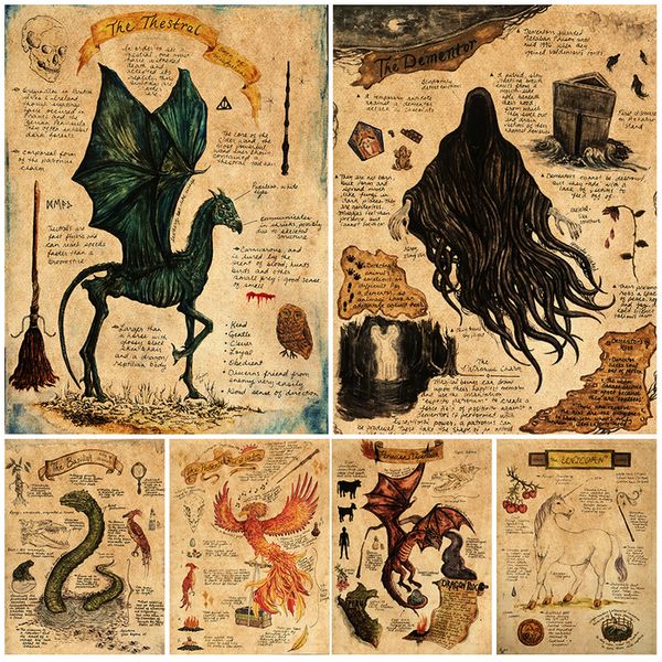 Gemälde Dementor Drache Basilisk Wandkunst Leinwand Malerei Dekor Grauer Wolf Phoenix Thestral Einhorn Poster und Druck Dekor ungerahmt 221021