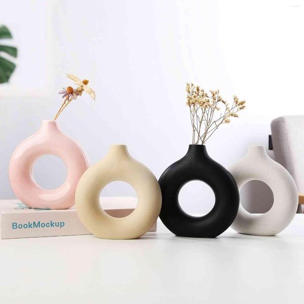 Vasen moderne hohle Keramik Vase Decor Geschenk Home Dekoration Donuts Blumentopf Accessoires Büro Desktop Wohnzimmer Innenraum