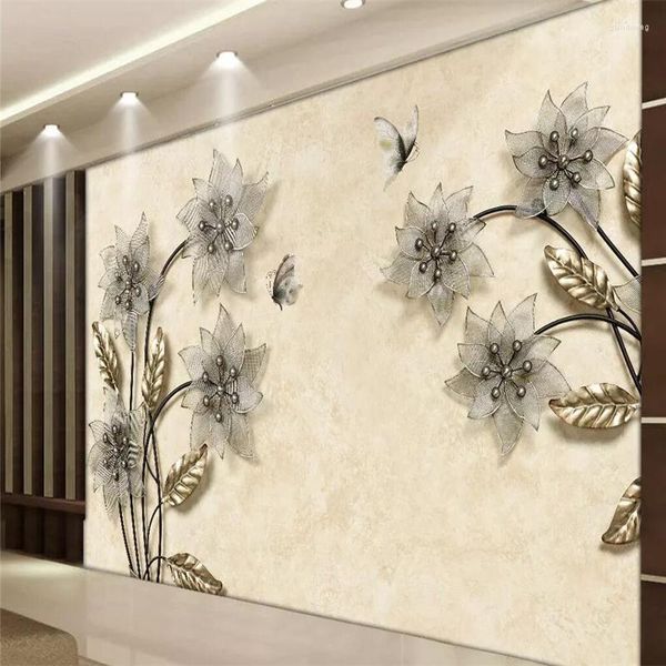 Wallpapers Dekorative Tapete 3D Dreidimensionale Goldschmuck Blume TV Hintergrund Wandmalerei