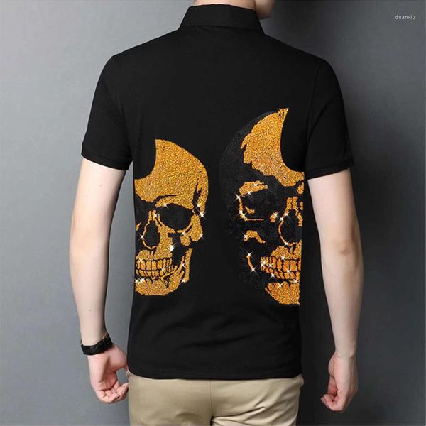 Мужской роман Polos Shiny H Drilling Skull Polo Рубашка мужская модная марка оригинальная стройная и летняя черная белая дизайн короткие рукава