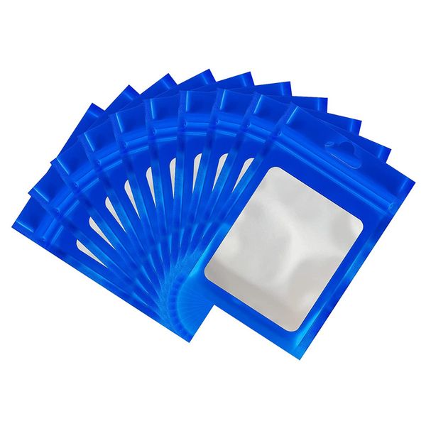 Borsa in Mylar blu richiudibile Custodia per imballaggio olografica a prova di odore Borse piatte e carine con finestra trasparente per la conservazione degli alimenti Lucidalabbra Gioielli Imballaggio per ciglia LX5263
