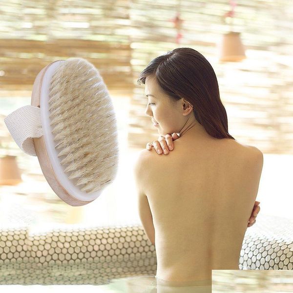 Escovas de banho esponjas esfrega￧￵es de cerdas naturais pincel de corpo seco esfoliam a circia￧￣o sangu￭nea spa chuveiro SpA chuveiro 12x6 5cm dhamc