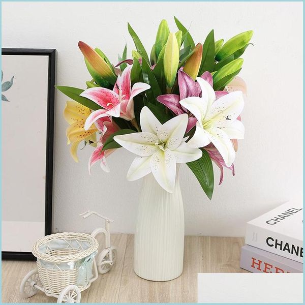 Flores decorativas grinaldas artificiais Lily Simation Flower Home Decor de casamento Ornamentos