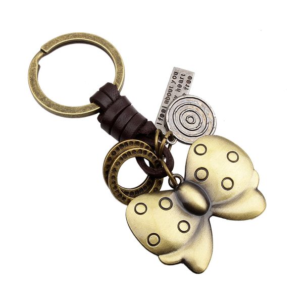 Retro Metal Butterfly Keyring Кожаный ключ для кольца кольцо украшение модные украшения