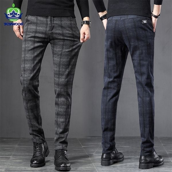 Herren Hosen Herbst Winter England Plaid Arbeit Stretch Männer Business Mode Schlank Dicke Grau Blau Casual Hose Männliche Marke Hosen 38 221115