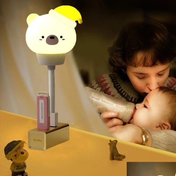 Altre forniture per feste festive Led Chlidren Usb Night Light Cute Cartoon Lamp Bear Telecomando per Baby Kid Bedroom Decor Bedside Dhxwq