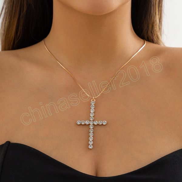 Einfache Strass Liebe Kreuz Jesus Anhänger Halskette für Frauen Metall Link Lange Kette Collares Christian Schmuck Männer