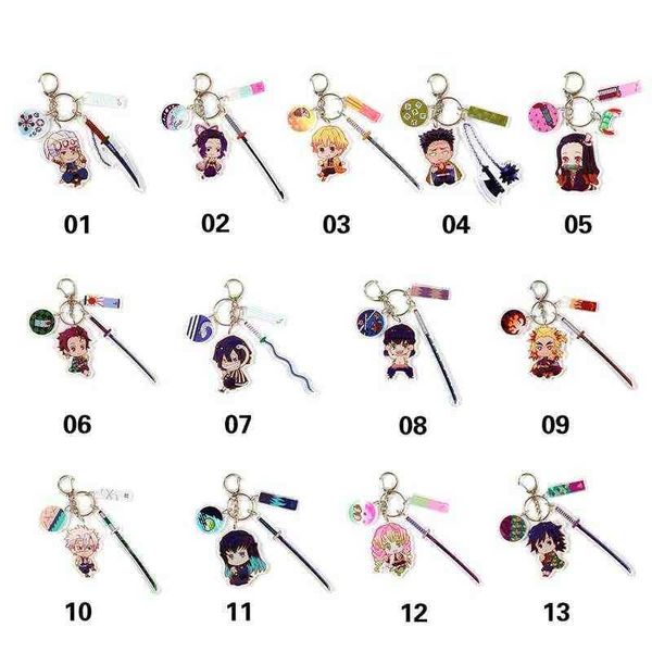 Chaves de chaves de chaves do fantasma Katana Key cadeias de armas de novo anime Slayer Kimetsu no Yaiba Keychain Tanjirou Sword Keyring T220909