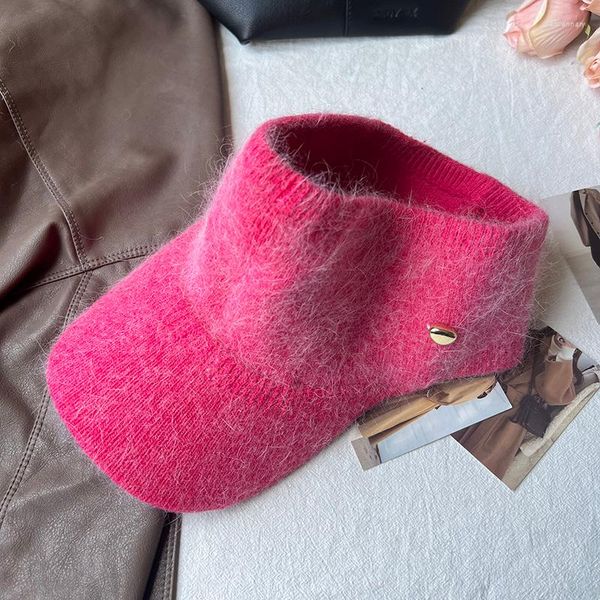 Caps de bola angora peles elástico boné feminino de inverno moda quente chapéu de malha ao ar livre esportes vazios no atacado