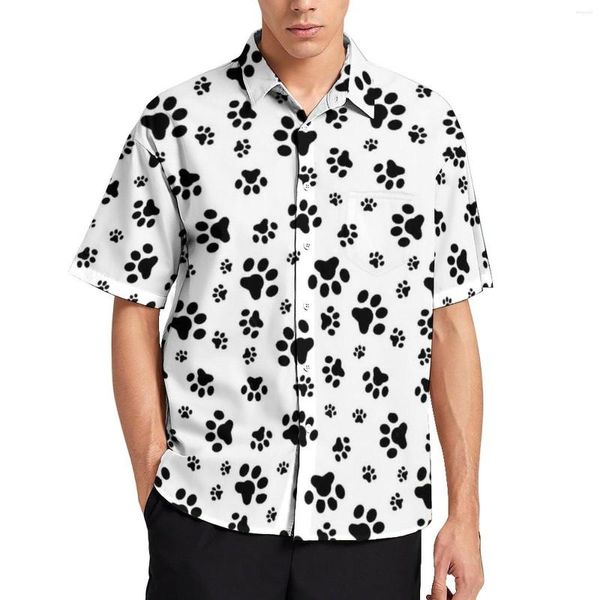 Herren Freizeithemden Hundepfoten Muster Hemd Urlaub Tierliebhaber Blusen Kurzarm Mode Übergroß