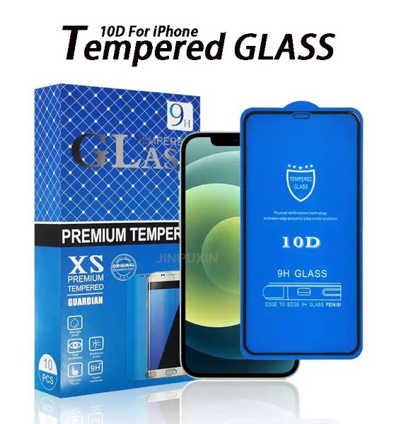 10D gebogene Kante Full Cover Displayschutzfolie für iPhone 14 Plus Pro Max 7 8 XR XS 11 12 13 Mini 9H gehärtetes Glas 10 in 1 Papierbox