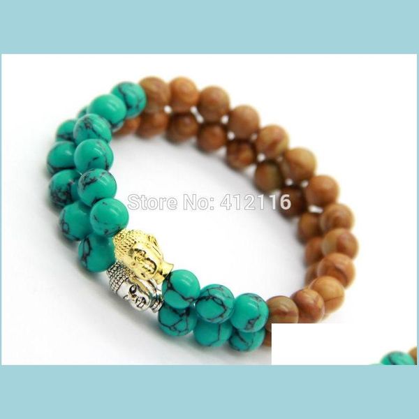 Charm Armbänder Neues Design Sommer Armbänder Großhandel Holzmaserung Stein Türkis Perlen Gold Und Sier Buddha Armbänder Herren Geschenk Dro Dhgf1