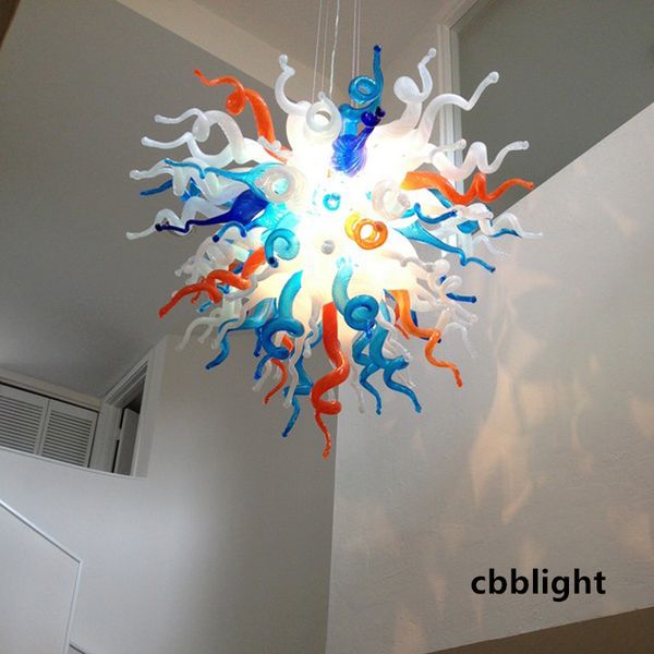 L￢mpadas pendentes Chihuly Style Candeliers 32x28 polegadas Luz de lustre de vidro devastada por m￣o montada em descarga multicolor