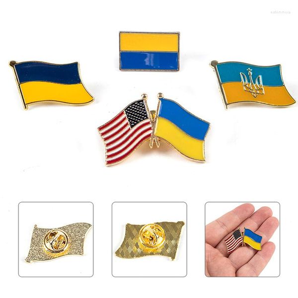 Broschen 1 Stück USA Ukraine Brosche Freundschaftsabzeichen Flagge Nationale Anstecknadel Internationale Reisekollektionen Bekleidungszubehör