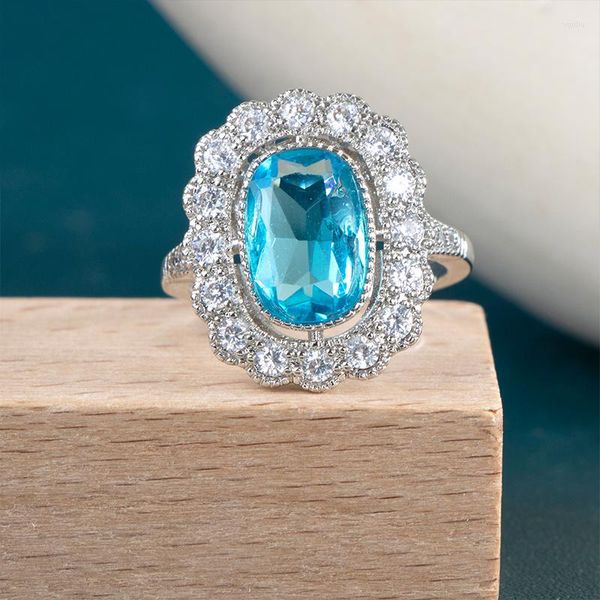 Anéis de casamento Bijoux Story Engagement Luxury para mulheres charme com joias de festa de aniversário de pedras de zircônia azul tamanho 6-10