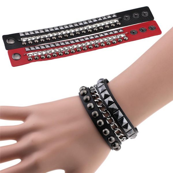 Rivetto gotico Bracciale in pelle PU Bracciale rigido Polsino avvolgente multistrato Braccialetti con bottoni a pressione punk Bracciale per le donne Gioielli di moda hip-hop