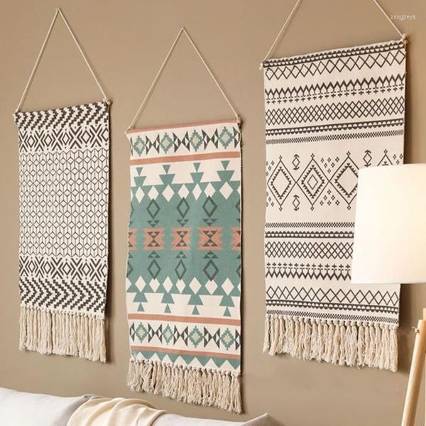 Taquestres Bohemian Tapeçaria Macrame Hanecas de parede Decoração de casas linho de algodão Tassel Made