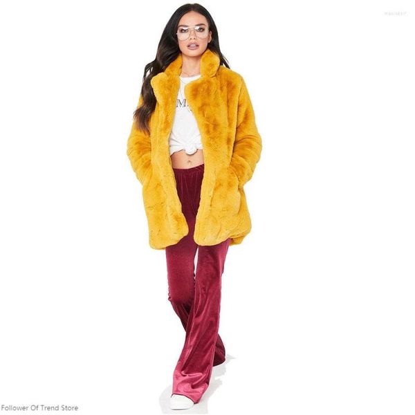 Pelliccia da donna 2022 Cappotto di visone naturale finto Giacca invernale da donna Giallo Top Soprabito Donna Alta qualità Lungo Solido Caldo Spessa Lusso