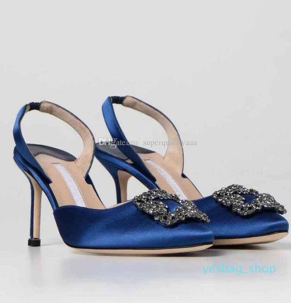 Сандалии обувь женщин Слингеры с высоким шпильцем свадьба EU35-43 Элегантный стиль Hangisli блестящие атласные хрустальные драгоценности для пряжки на каблуках вечеринка 055