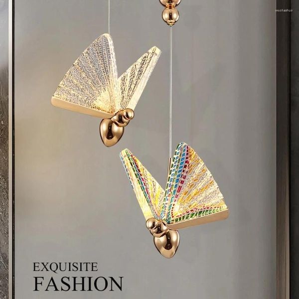 Kronleuchter Schmetterling Kristall LED Pendelleuchten Moderne Cristal Hängelampen für Schlafzimmer Esszimmer Gold Innen Loft Treppe Kronleuchter