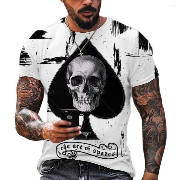 Erkek Tişörtleri T-Shirt Street 3D Baskı İskeleti Korku Kafatası Moda Kişilik Mavi Alev Kısa Kollu Vahşi Gevşek Büyük Boyut 6xl