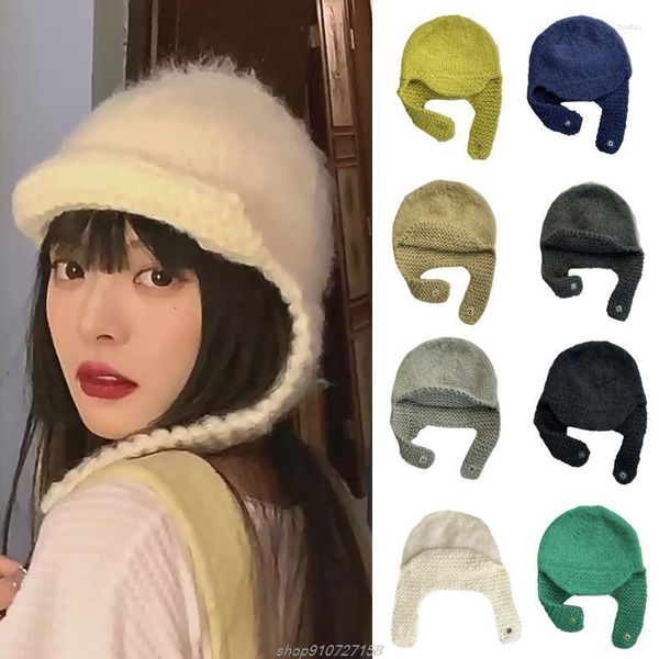 Boinas malha o gorro para flafe para mulheres de proteção orelha chapéu de inverno balde de menina de crochê de malha de malha JY29 22 Dropship