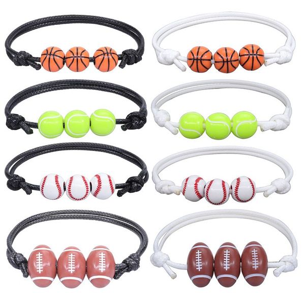 Pulseiras de beisebol de rugby de futebol de basquete para homens mulheres feitas ￠ m￣o corda de couro ajust￡vel Sports Sports RRC440