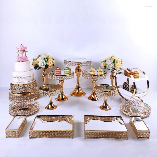 Depolama Şişeleri 5-7pcs Kristal Metal Kek Stand Seti Akrilik Ayna Cupcake Dekorasyonları Tatlı Kaide Düğün Partisi Tepsisi