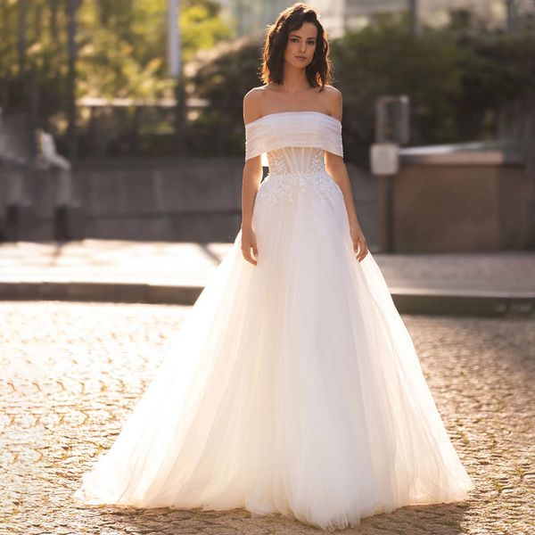 Eleganti abiti da sposa a-line design senza spalline senza maniche papillon rimovibile allacciatura richiedente macchia tulle lunghezza del pavimento su misura taglie forti abiti da sposa