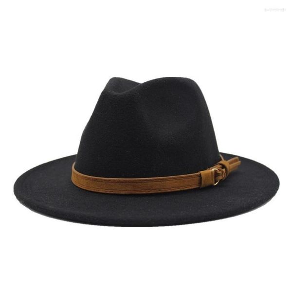 Boinas quatro estações Fedora Hats for Women Luxury Ladies Caps Woolen Brown Strap Design 56-58cm Estilo de cor sólida LM0092