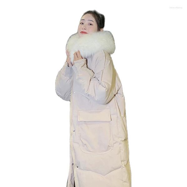 Женские траншевые пальто 2022 Толстый теплый зимний пальто Женская куртка большого меха воротника с капюшоном с заснеженным снегом.