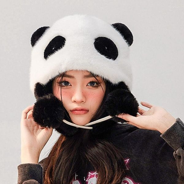 Boinas Panda Ear Hat Earflap con capucha Fleece Beanie Bomber Plush Trapper Invierno O14 22 Dropship