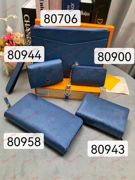 Designer Wallets Zipper Discount Bag Buckle Women's Pure Blue Coin Wallets Different Style Genuine Leather Bag Embossed Flower Purse Clutch Bag