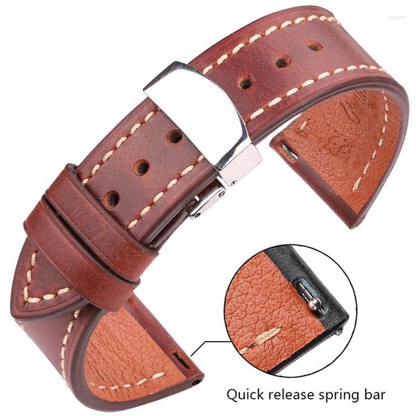 Cinturini per orologi Cinturino in vera pelle 18 20 22 24mm Donna Uomo Vintage Cinturino in pelle di vacchetta Accessori per cintura Chiusura deployante in acciaio